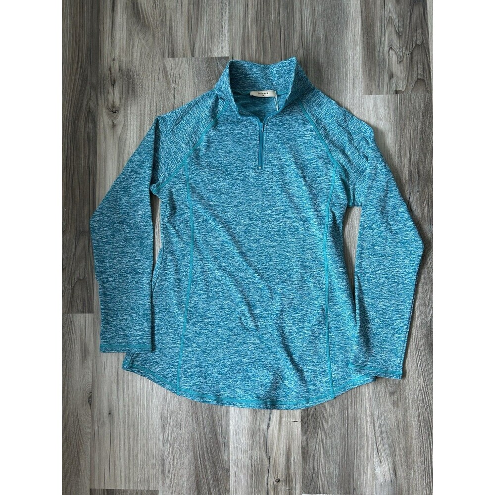 Women's Teal Blue Melange 1/4 Zip Pullover Fleece Lined Athletic Top Size M NWT